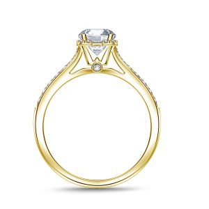 Round Diamond Center With Square Halo Cathedral Engagement Ring In 14K Yellow or White Gold (1.00 Carat Weight)