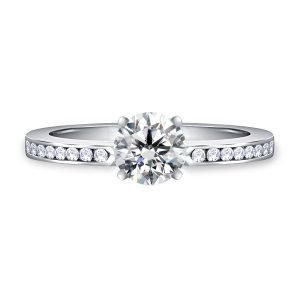 Round Diamond Channel Set Cathedral Engagement Ring In 14K Yellow or White Gold (3/4 Carat Weight)