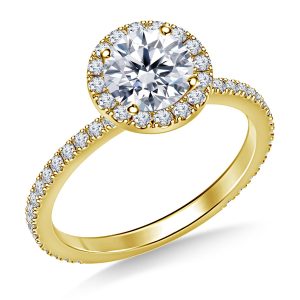 Round Diamond Halo Cathedral Engagement Ring In 14K Yellow or White Gold (1.00 Carat Weight)