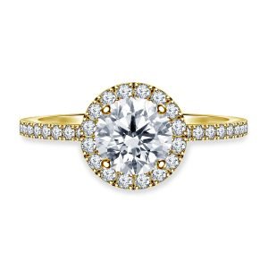 Round Diamond Halo Cathedral Engagement Ring In 14K Yellow or White Gold (1.00 Carat Weight)