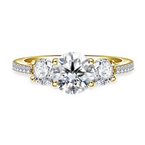 Round Diamond Three Stone Engagement Ring In 14K Yellow or White Gold (2.00 Carat Weight)