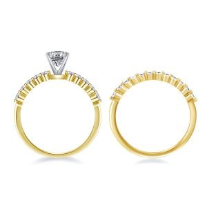 Shared Prong Matching Diamond Engagement Ring And Wedding Band Set In 14K Yellow or White Gold (1.00 Carat Weight)
