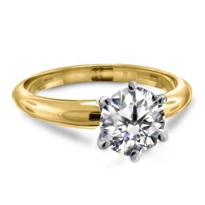 Six Prong Pre-Set Round Diamond Solitaire Ring In 14K Yellow Gold or White Gold (1/4 Carat Weight)