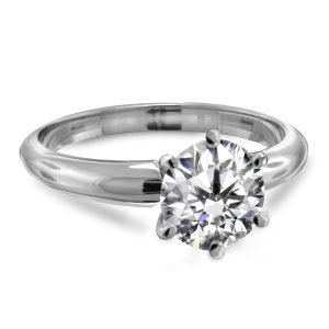 Six Prong Pre-Set Round Diamond Solitaire Ring In 14K Yellow Gold or White Gold (1.00 Carat Weight)
