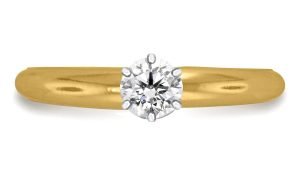 Six Prong Pre-Set Round Diamond Solitaire Ring In 18K Yellow Gold or White Gold (1/3 Carat Weight)