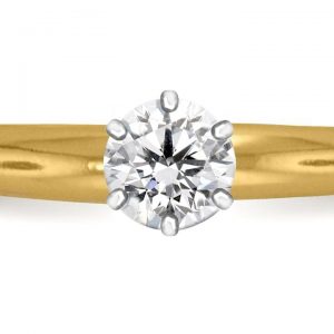 Six Prong Pre-Set Round Diamond Solitaire Ring In 18K Yellow Gold or White Gold (1/2 Carat Weight)
