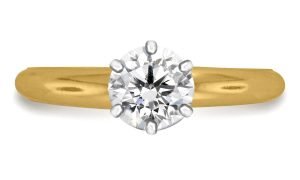 Six Prong Pre-Set Round Diamond Solitaire Ring In 18K Yellow Gold or White Gold (3/4 Carat Weight)