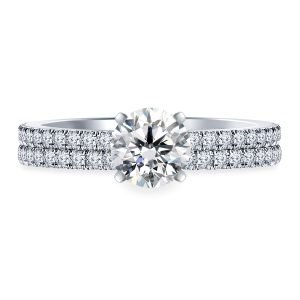 Split Prong Set Diamond Engagement Ring With Matching Wedding Band In 14K Yellow or White Gold (1.00 Carat Weight)