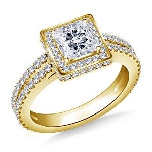 Split Shank Princess Cut Diamond Engagement Ring In 14K Yellow or White Gold (1.00 Carat Weight)