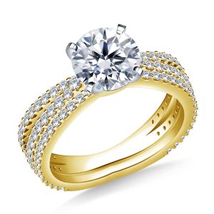 Tapered Split Shank Matching Diamond Engagement Ring With Wedding Band In 14K Yellow or White Gold (2.00 Carat Weight)