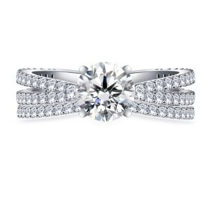 Tapered Split Shank Matching Diamond Engagement Ring With Wedding Band In 14K Yellow or White Gold (2.00 Carat Weight)