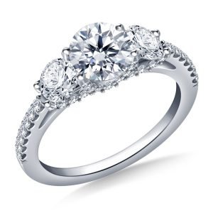 Three Stone Diamond Engagement Ring With Diamond Accents In 14K Yellow or White Gold (2.00 Carat Weight)