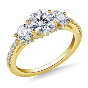 Three Stone Diamond Engagement Ring With Diamond Accents In 14K Yellow or White Gold (2.00 Carat Weight)