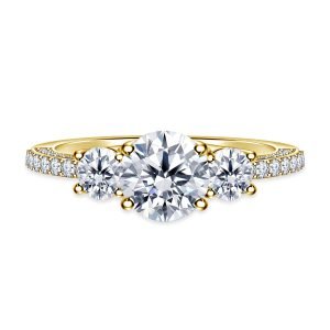 Trellis Three Stone Diamond Engagement Ring In Pave Setting 14K Yellow or White Gold (1 1/2 Carat Weight)
