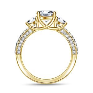Trellis Three Stone Diamond Engagement Ring In Pave Setting 14K Yellow or White Gold (1 1/2 Carat Weight)