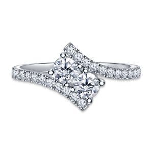 Two Stone Y&M Diamond Ring Prong Set With Bypass Design In 14K Yellow or White Gold (1.00 Carat Weight)