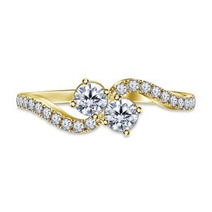 Two Stone Y&M Diamond Ring Prong Set With Twist Design In 14K Yellow or White Gold (1.00 Carat Weight)
