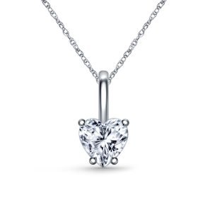 Diamond Heart Pendant Necklace With Prong Set In 14K White Gold (1/4 Carat Weight)