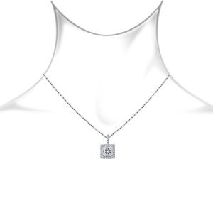 Halo Princess Cut Pendant With Micro Pave Diamonds In 14K White Gold (1/2 Carat Weight)