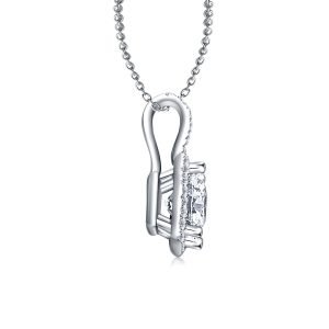 Halo Princess Cut Pendant With Micro Pave Diamonds In 14K White Gold (1/2 Carat Weight)