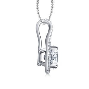 Halo Round Diamond Pendant With Micro Pave In 18K White Gold