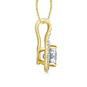 Halo Round Diamond Pendant With Micro Pave In 18K Yellow Gold