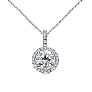 Halo Round Diamond Pendant With Micro Pave In 14K White Gold (1/4 Carat Weight)