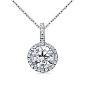 Halo Round Diamond Pendant With Micro Pave In 14K White Gold (1.00 Carat Weight)