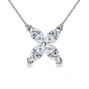 Marquise Cut Diamond Flower Pendant In 14K White Gold (3/4 Carat Weight)