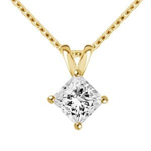 Princess Diamond Solitaire Pendant In 14K Yellow Gold