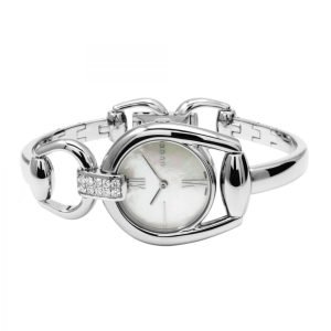 Authentic GUCCI Women’s Horsebit Stainless Steel White Mother of Pearl Dial