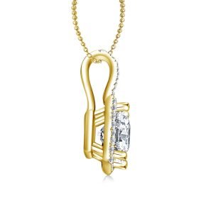 Halo Princess Cut Pendant With Micro Pave Diamonds In 14K Yellow Gold