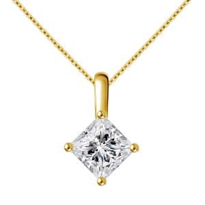Slim Bail Princess Diamond Solitaire Pendant In 18K Yellow Gold