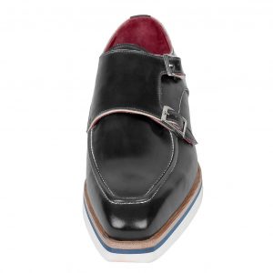 Paul Parkman Men’s Smart Casual Monkstrap Shoes Black Leather (ID#189-BLK-LTH)