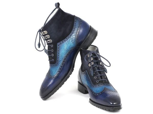 Paul Parkman Wingtip Boots Blue Suede & Leather