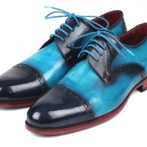 Paul Parkman Two Tone Cap-Toe Derby Shoes Blue & Turquoise (ID#046-TRQ)