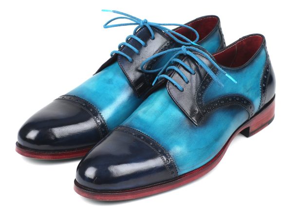 Paul Parkman Two Tone Cap-Toe Derby Shoes Blue & Turquoise
