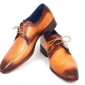 Paul Parkman Brown & Camel Hand-Painted Derby Shoes (ID#326-CMLBRW)