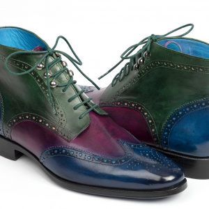 Paul Parkman Wingtip Ankle Boots Three Tone Blue Purple Green (ID#777-BLU-PRP)