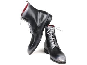 Paul Parkman Men’s Gray Burnished Leather Lace-Up Boots (ID#BT535-GRY)