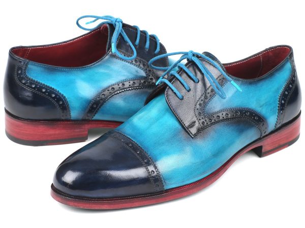 Paul Parkman Two Tone Cap-Toe Derby Shoes Blue & Turquoise