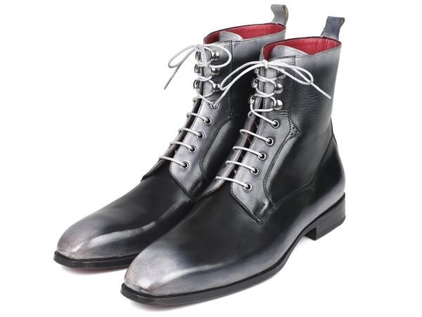 Paul Parkman Men's Gray Burnished Leather Lace-Up Boots