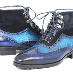 Paul Parkman Wingtip Boots Blue Suede & Leather (ID#971-BLU)