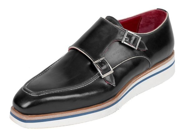 Paul Parkman Men's Smart Casual Monkstrap Shoes Black Leather