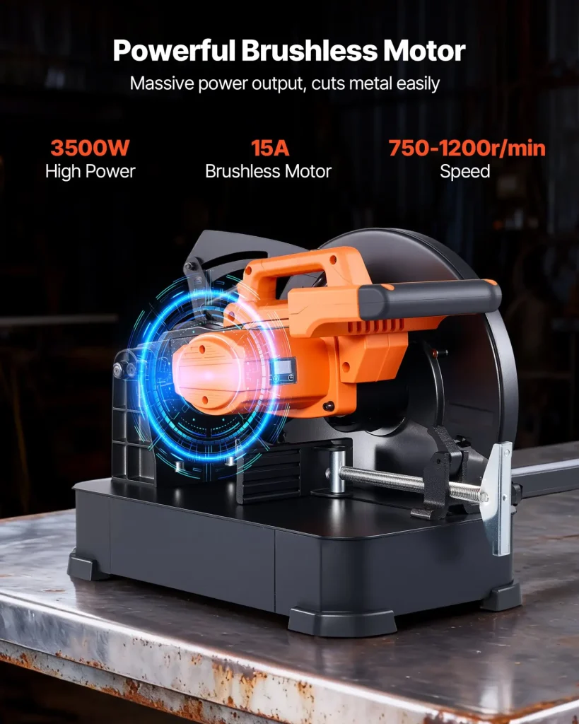 VEVOR Chop Saw, 14-inch Stainless Steel Cold Cut Blade, 3500 W Powerful Brushless Motor, 750-1200 r/min Adjustable Speed, Metal Cutting Chop Saw for Metal Square and Flat Tubes, I-Shaped Steels