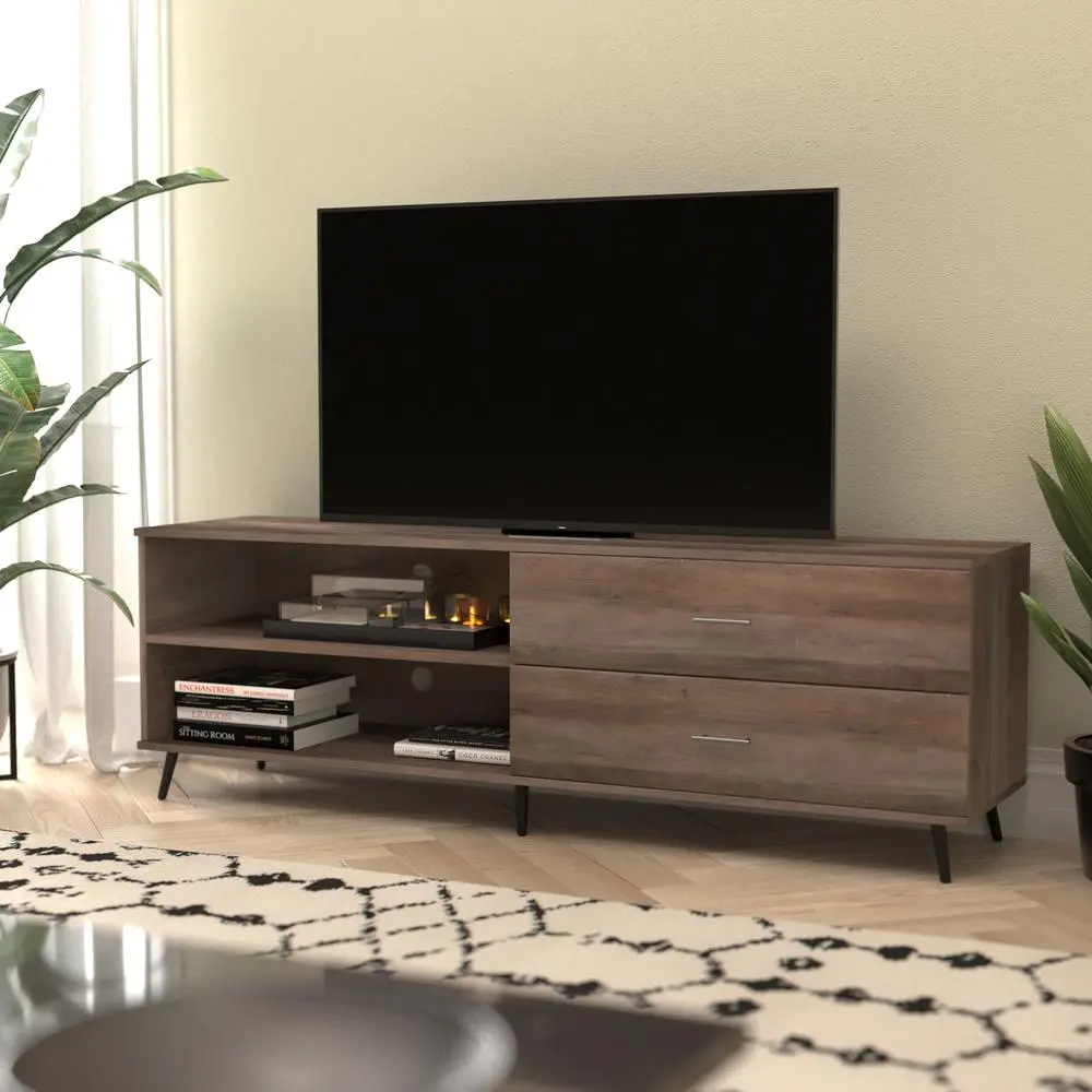 65" TV Stand for up to 60" TV's with Shelf and Storage Drawers, Walnut