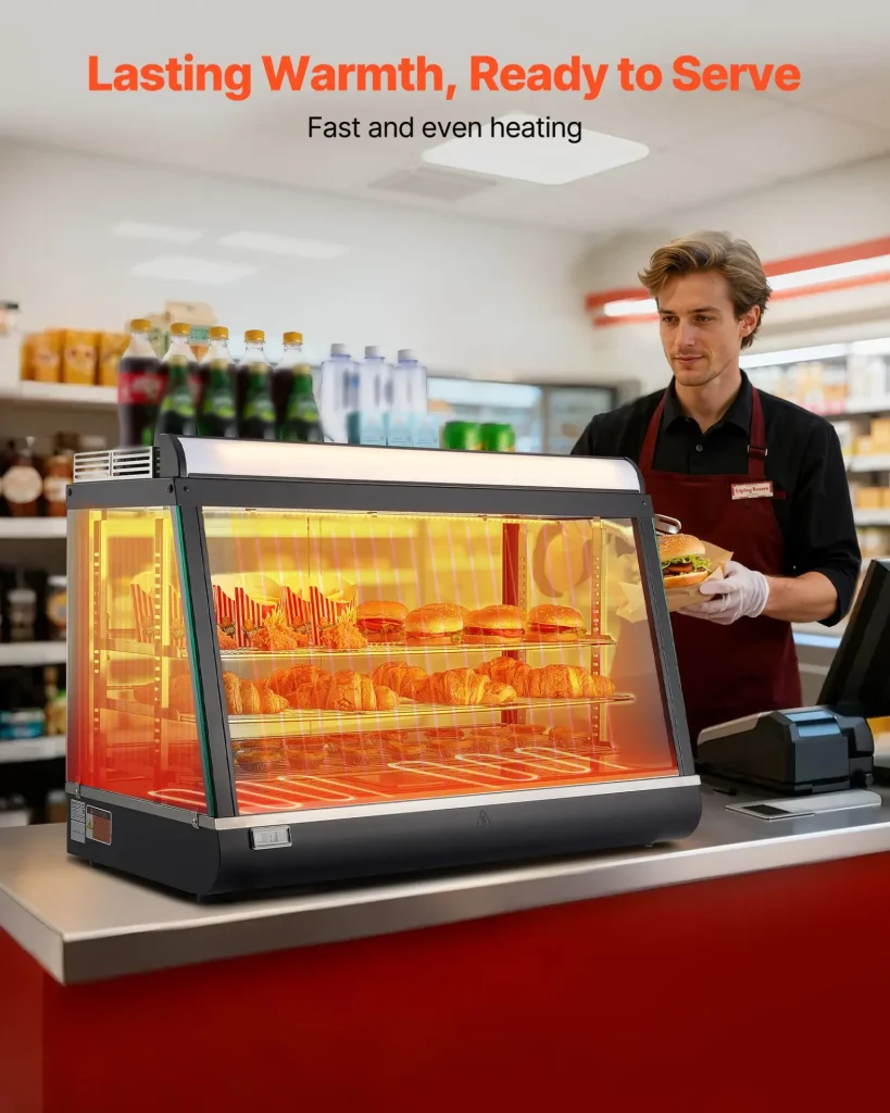 VEVOR 3-Tier Commercial Food Warmer Display, 1400W Food Display Warmer with LED Light, Top Storage and Adjustable Shelves, 86~185 Steam Heating, 105L for Hamburger, Pizza, Bread, Fried Chicken