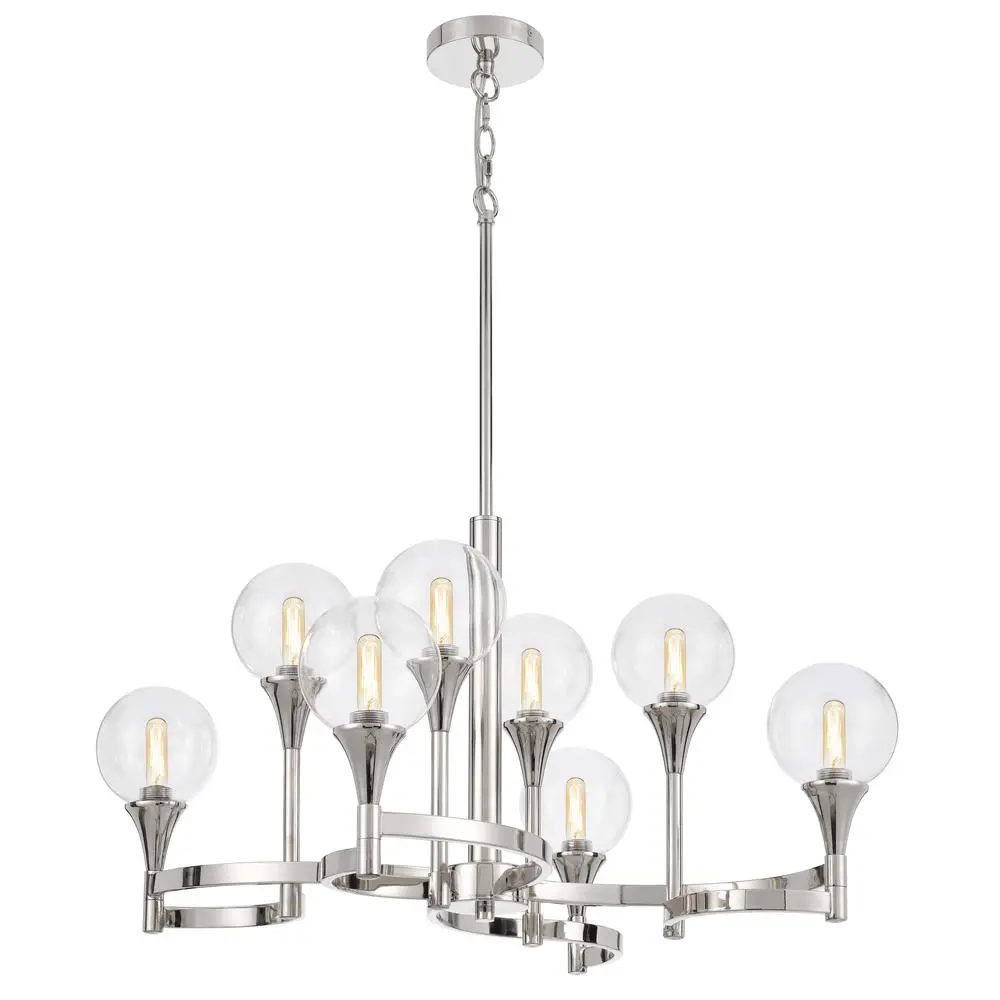 15W X 8 Milbank Metal Chandelier And Clear Round Glass Shades