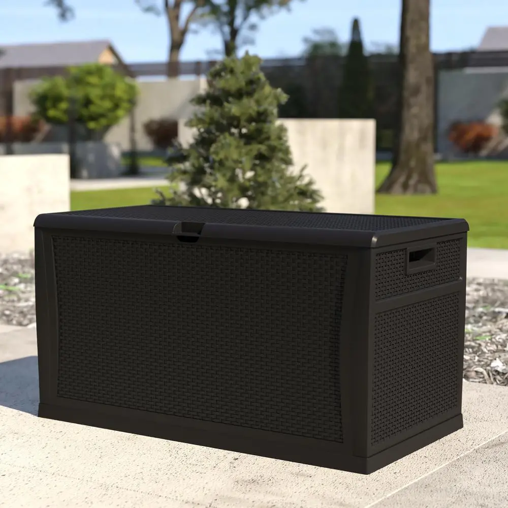 120 Gallon Plastic Deck Box - Waterproof Storage Box, Black