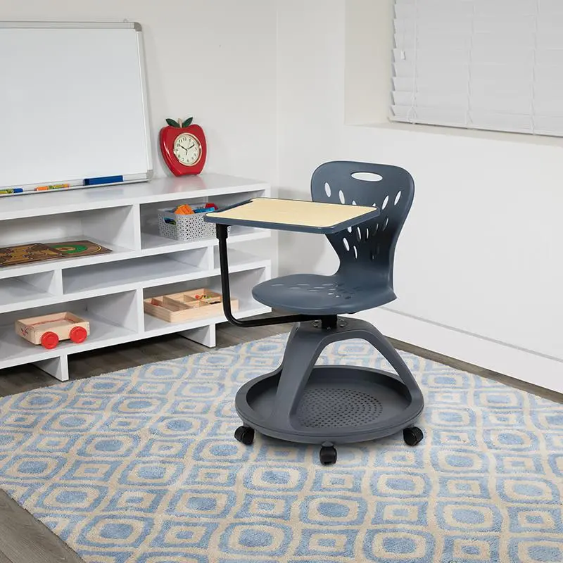 Dark Gray Mobile Desk Chair with 360 Degree Tablet Rotation